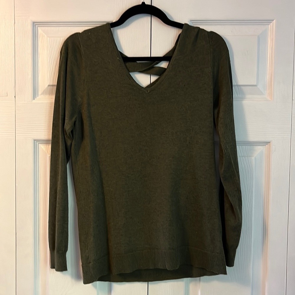 Love Ellie Sweater with criss-cross feature on the back. Olive green. Worn once!